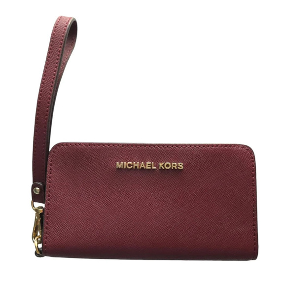 Michael Kors Maroon Red Saffiano Leather Bifold Snap Wristlet Wallet - Picture 1 of 6